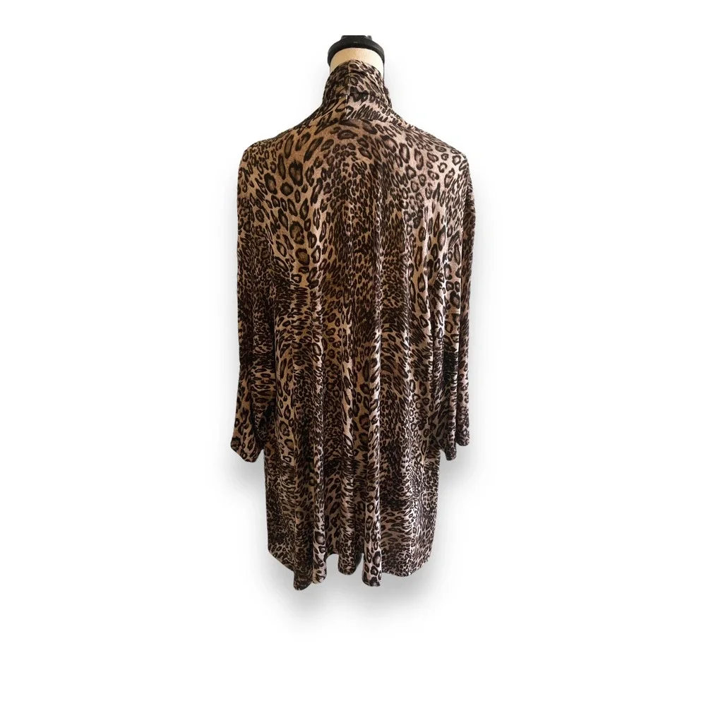 Vikki Vi Womens 2X Leopard Print Open Front Cardigan Slinky Longline Jacket USA